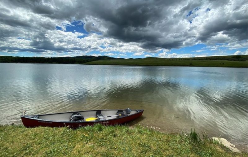 canoe on alberta lake